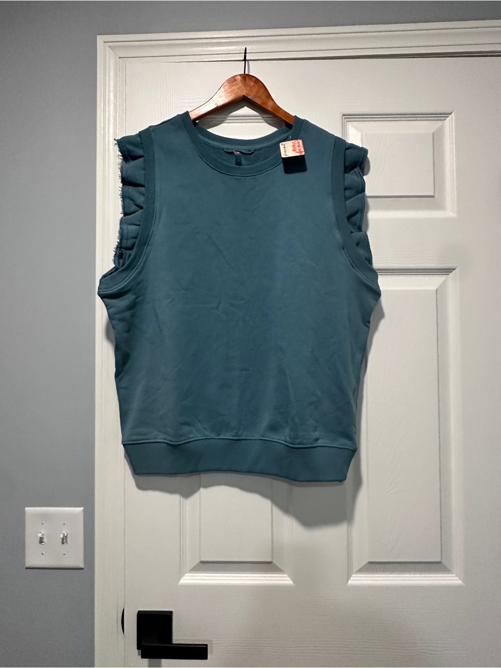 FP Movement by Free People Teal Ruffle-Shoulder Muscle Tee
